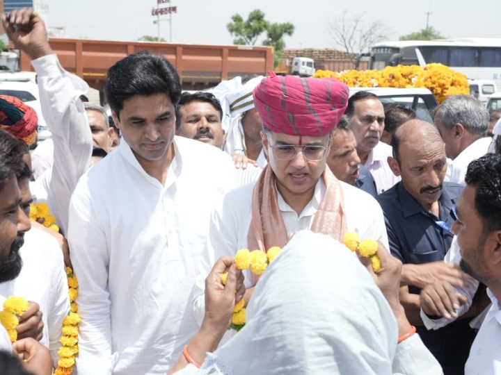 मार्बल नगरी किशनगढ़ में विधायक डॉ. विकास चौधरी के नेतृत्व में सचिन पायलट का स्वागत