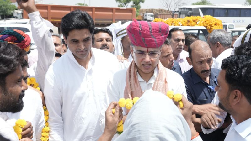 मार्बल नगरी किशनगढ़ में विधायक डॉ. विकास चौधरी के नेतृत्व में सचिन पायलट का स्वागत