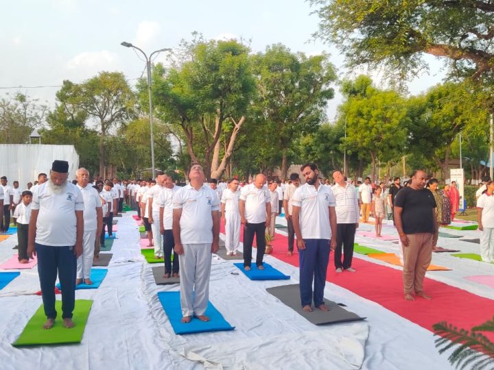 नसीराबाद वल्लभ भाई पटेल उद्यान में मनाया गया अंतरराष्ट्रीय योग दिवस, बड़ी संख्या में लोगों ने किया योग