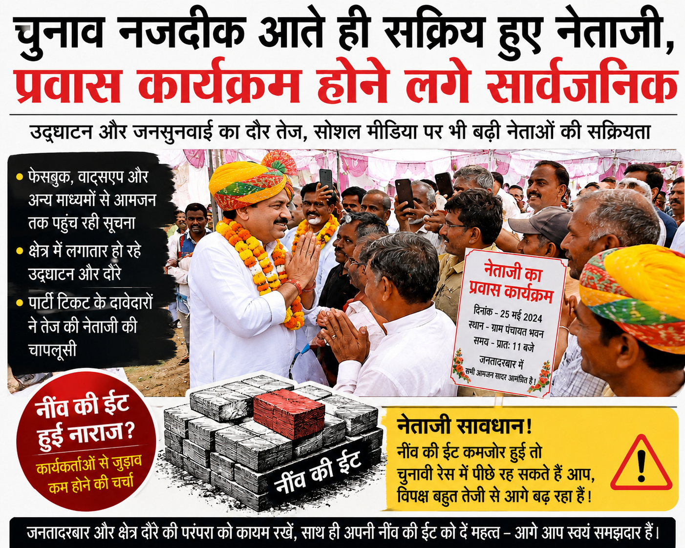 चुनाव नजदीक आते ही सक्रिय हुए नेताजी, प्रवास कार्यक्रम होने लगे सार्वजनिकउद्घाटन और जनसुनवाई का दौर तेज, सोशल मीडिया पर भी बढ़ी नेताओं की सक्रियता—‘नींव की ईंट’ संभालने की जरूरत