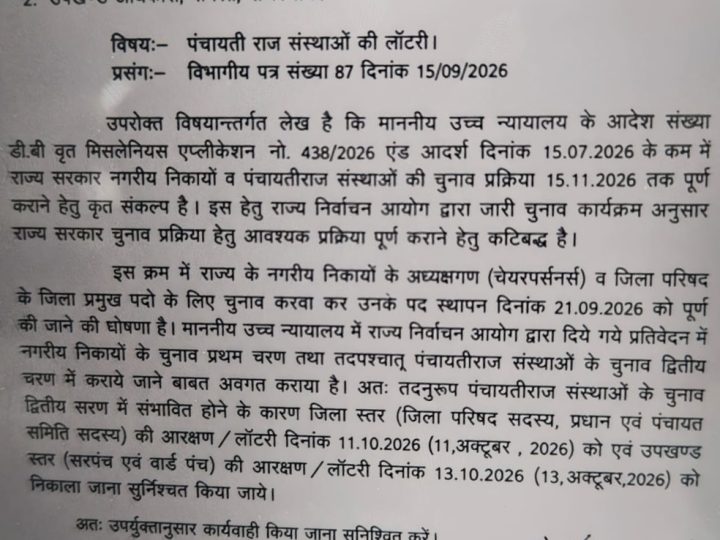 पंचायत चुनाव की आरक्षण लॉटरी की तारीख वायरल पत्र में तय, 11 और 13 अक्टूबर का दावा